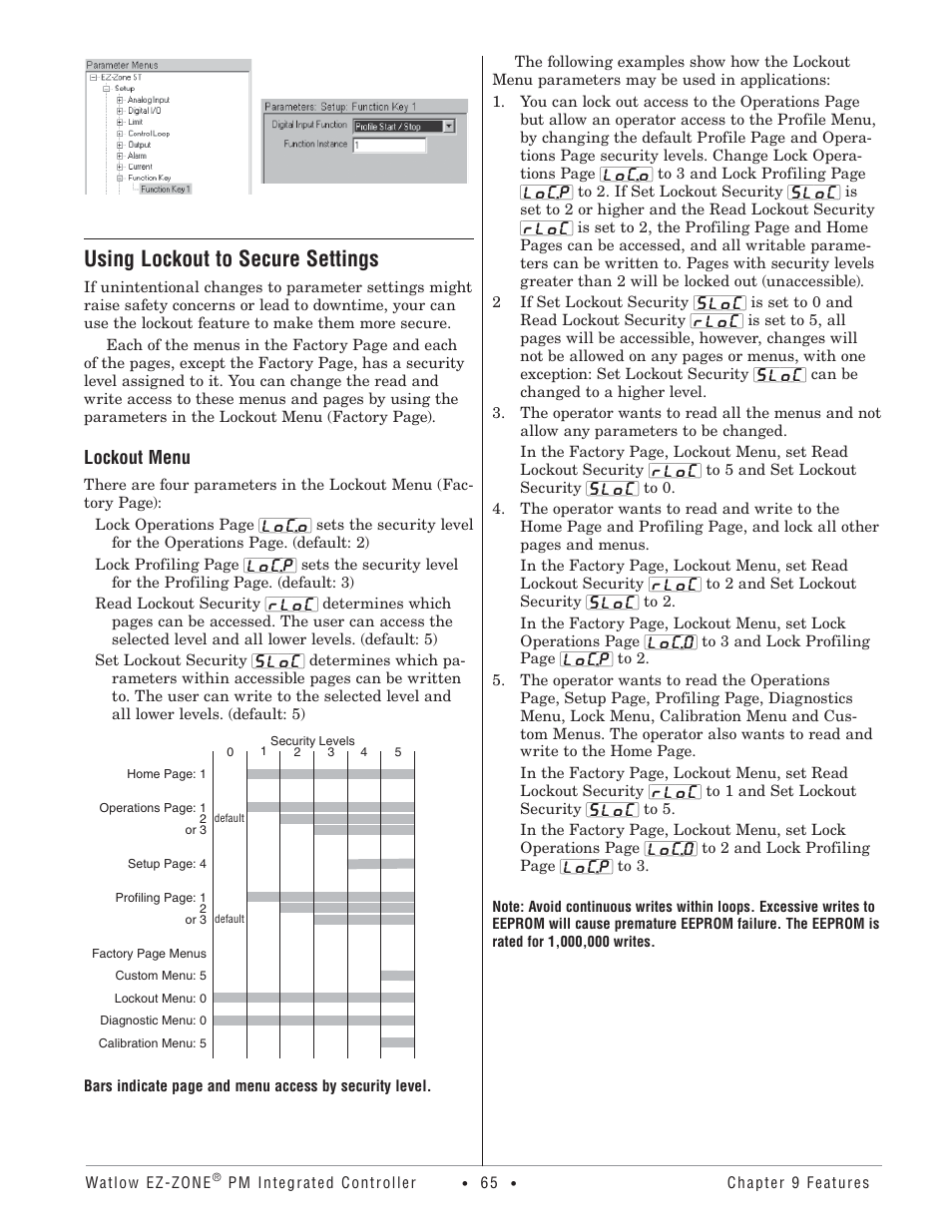 Using lockout to secure settings, Lockout menu | Watlow Electric Integrated Controller User Manual Rev C EZ-ZONE PM User Manual | Page 67 / 80