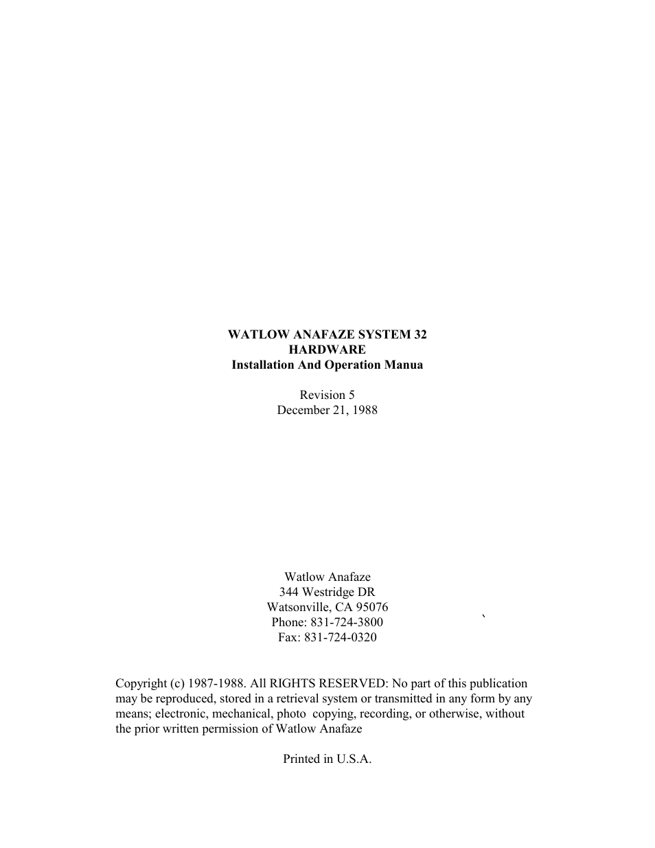 Watlow Electric Revision 5 User Manual | 71 pages