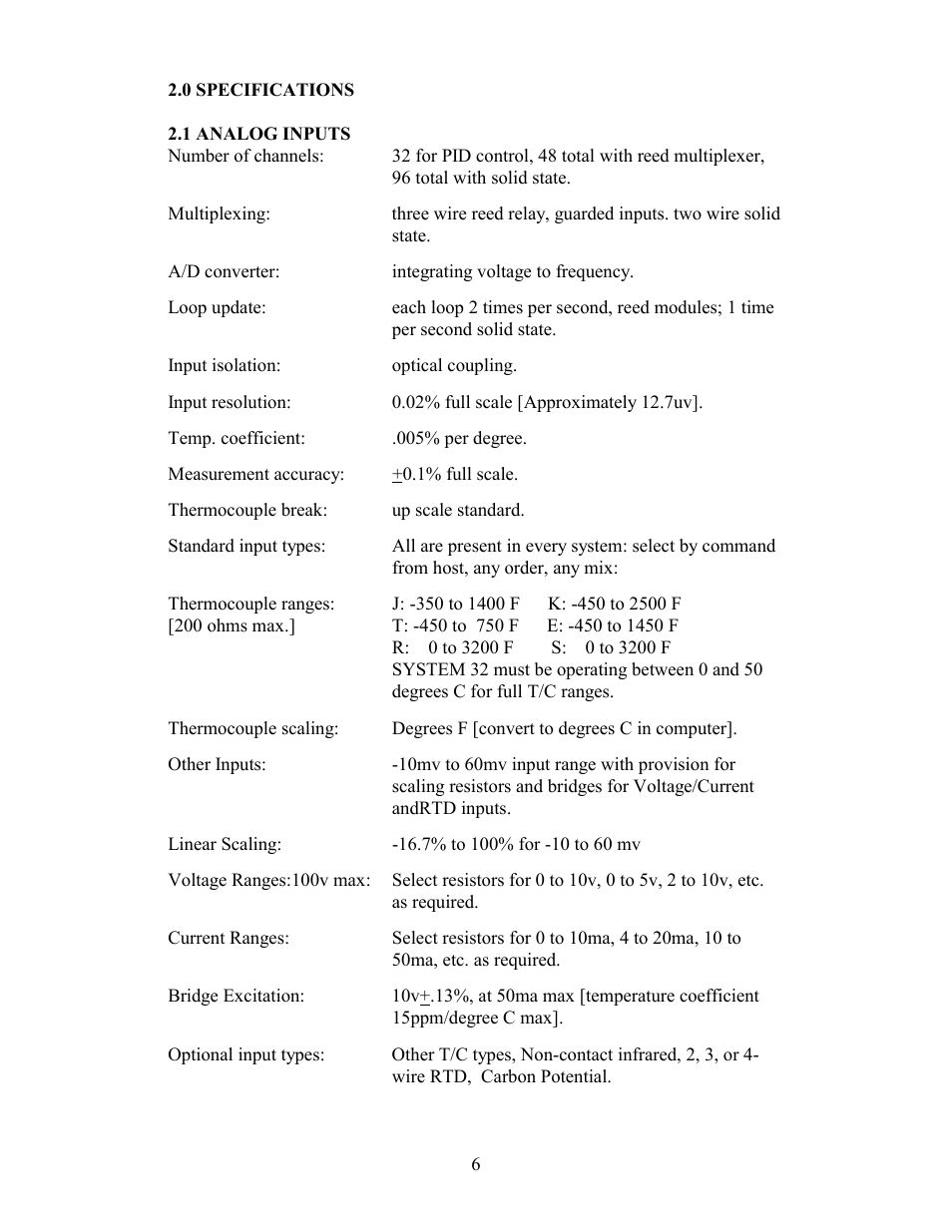 0 specifications, 1 analog inputs | Watlow Electric Revision 5 User Manual | Page 11 / 71