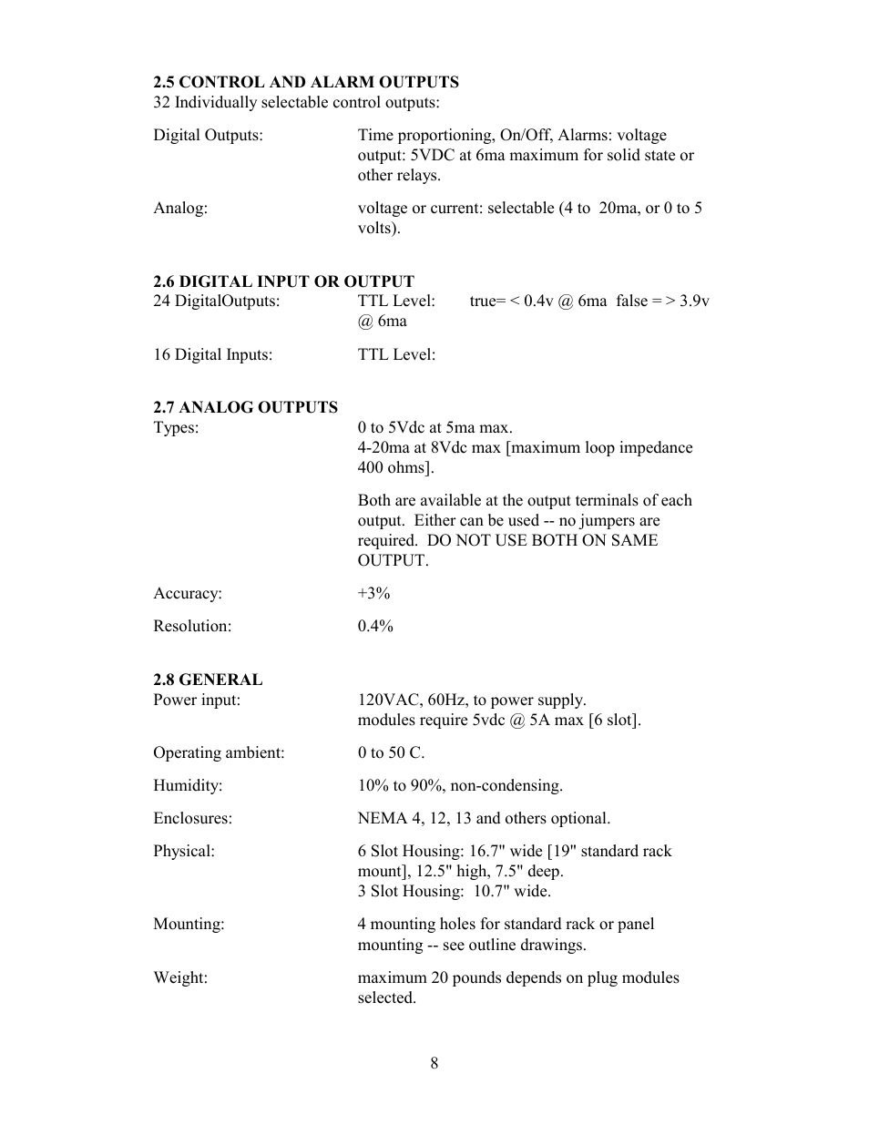 5 control and alarm outputs, 6 digital input or output, 7 analog outputs | 8 general | Watlow Electric Revision 5 User Manual | Page 13 / 71