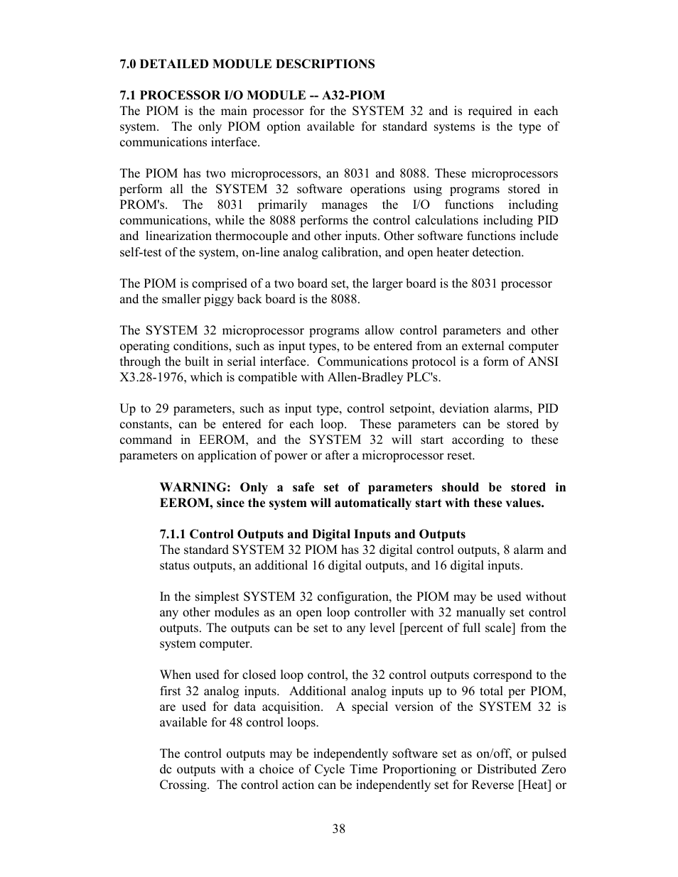 0 detailed module descriptions, 1 processor i/o module -- a32-piom | Watlow Electric Revision 5 User Manual | Page 43 / 71