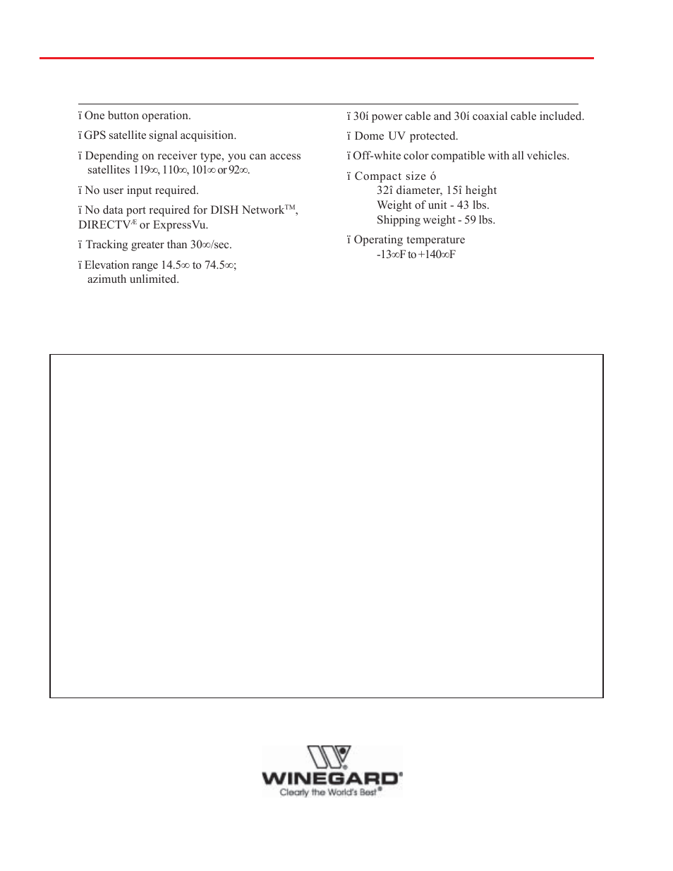 Specifications & warranty | Winegard MV-0099 User Manual | Page 12 / 12