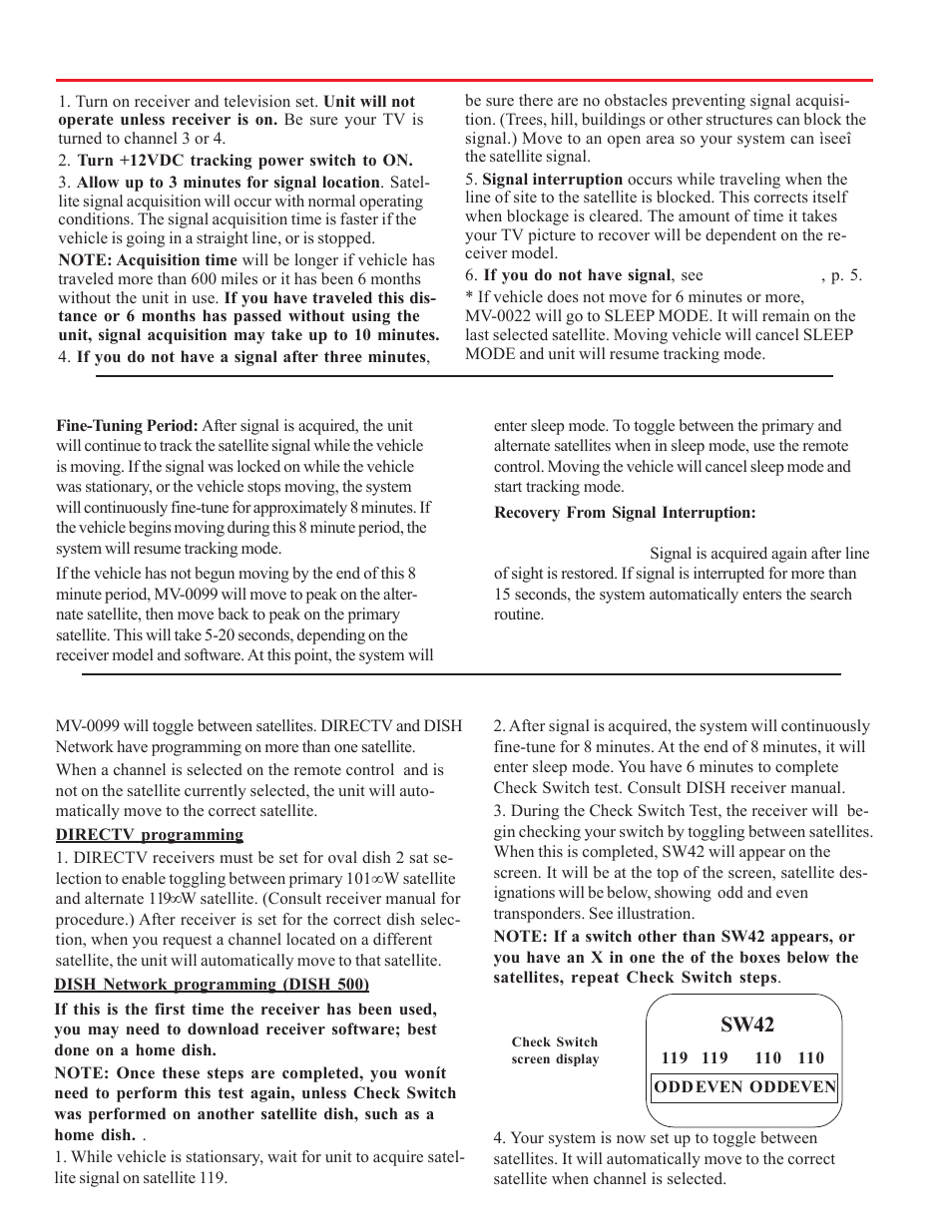 Operation, Sw42 | Winegard MV-0099 User Manual | Page 4 / 12