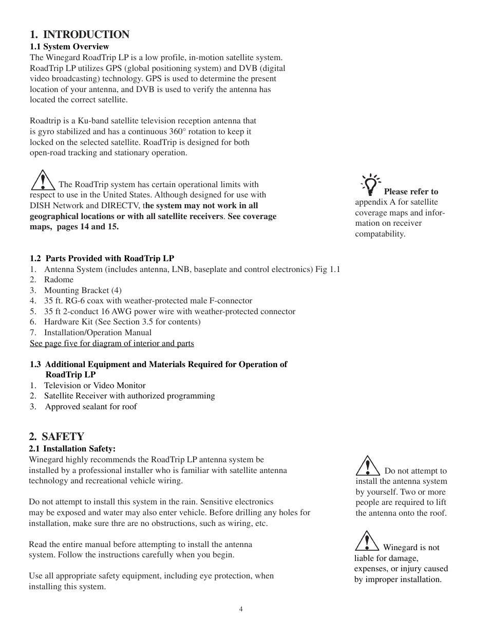 Introduction, Safety | Winegard LP-1000 User Manual | Page 4 / 20