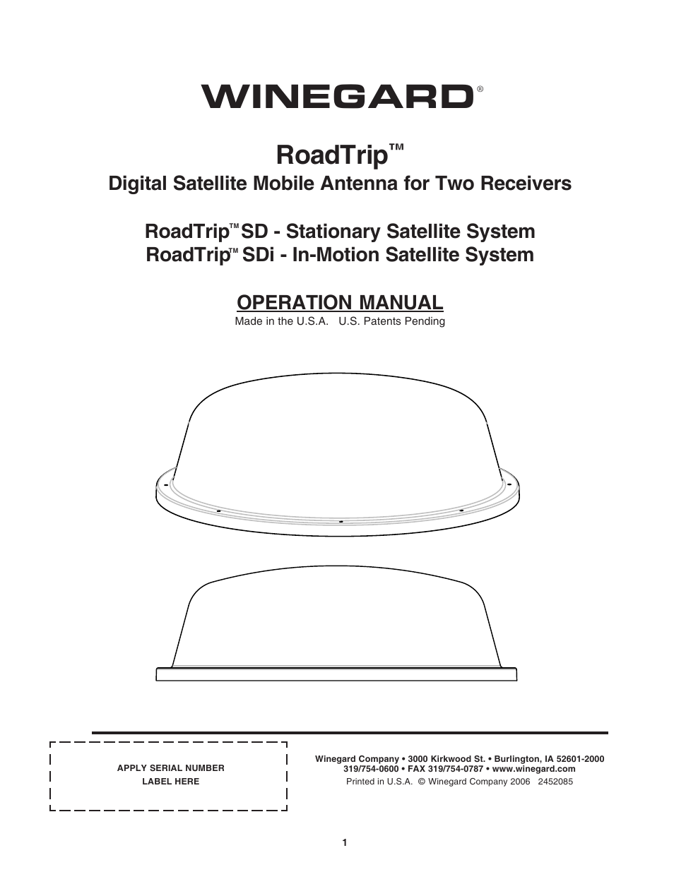 Winegard RoadTrip SD User Manual | 12 pages