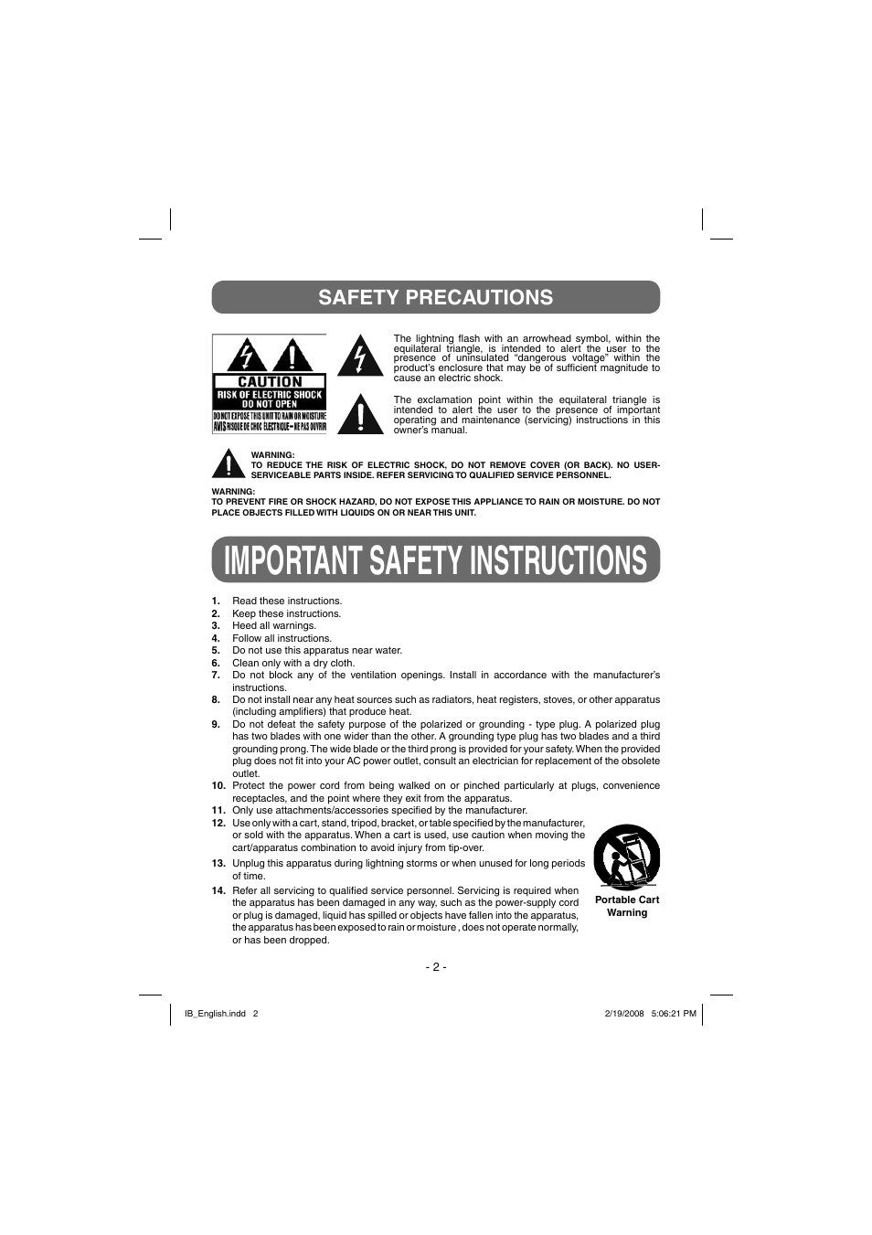 Important safety instructions, Safety precautions | Winegard RC-DT09 User Manual | Page 2 / 19
