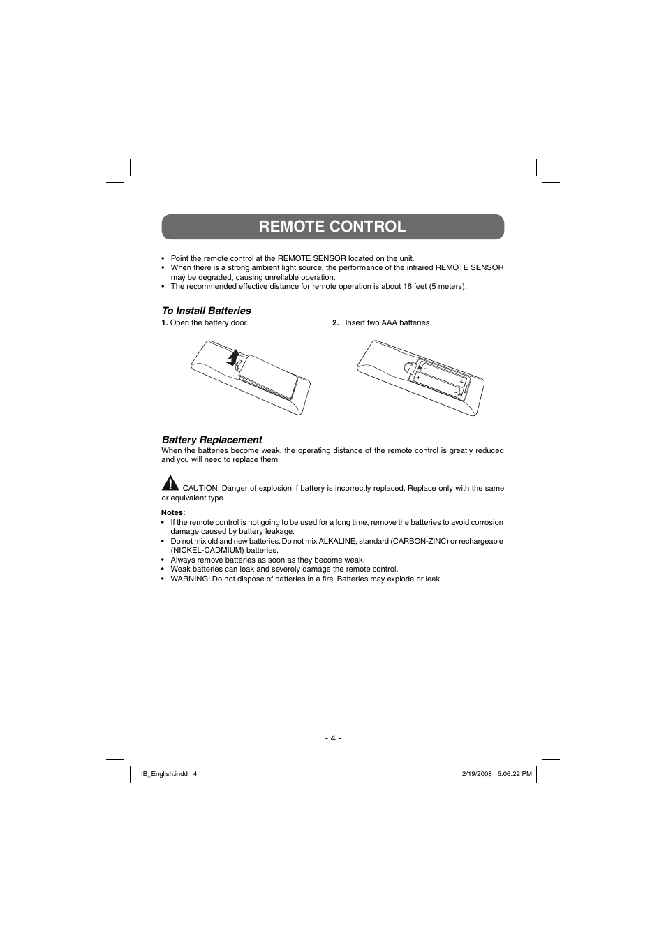 Remote control | Winegard RC-DT09 User Manual | Page 4 / 19