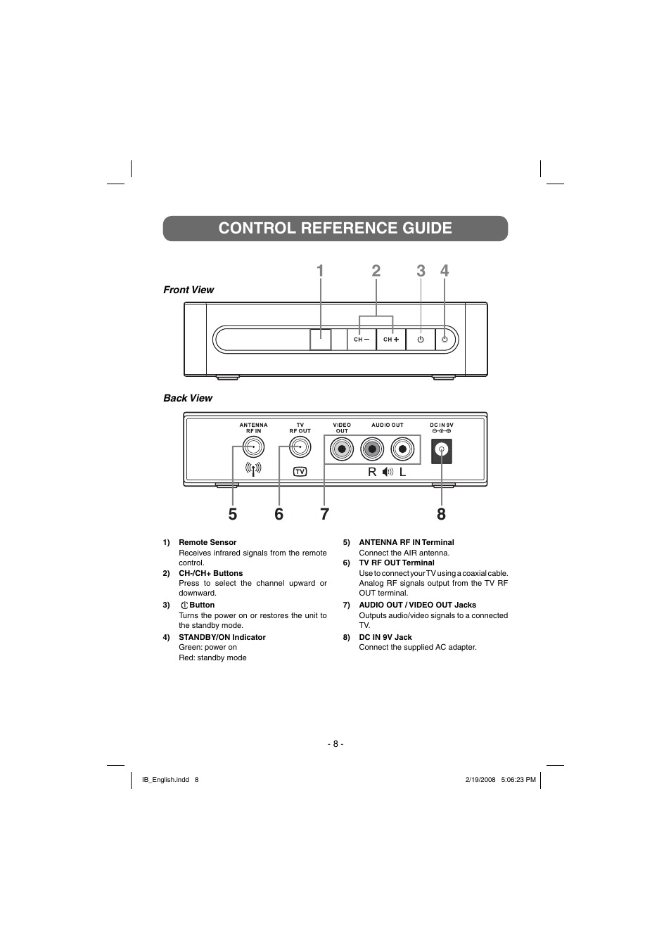 Control reference guide | Winegard RC-DT09 User Manual | Page 8 / 19