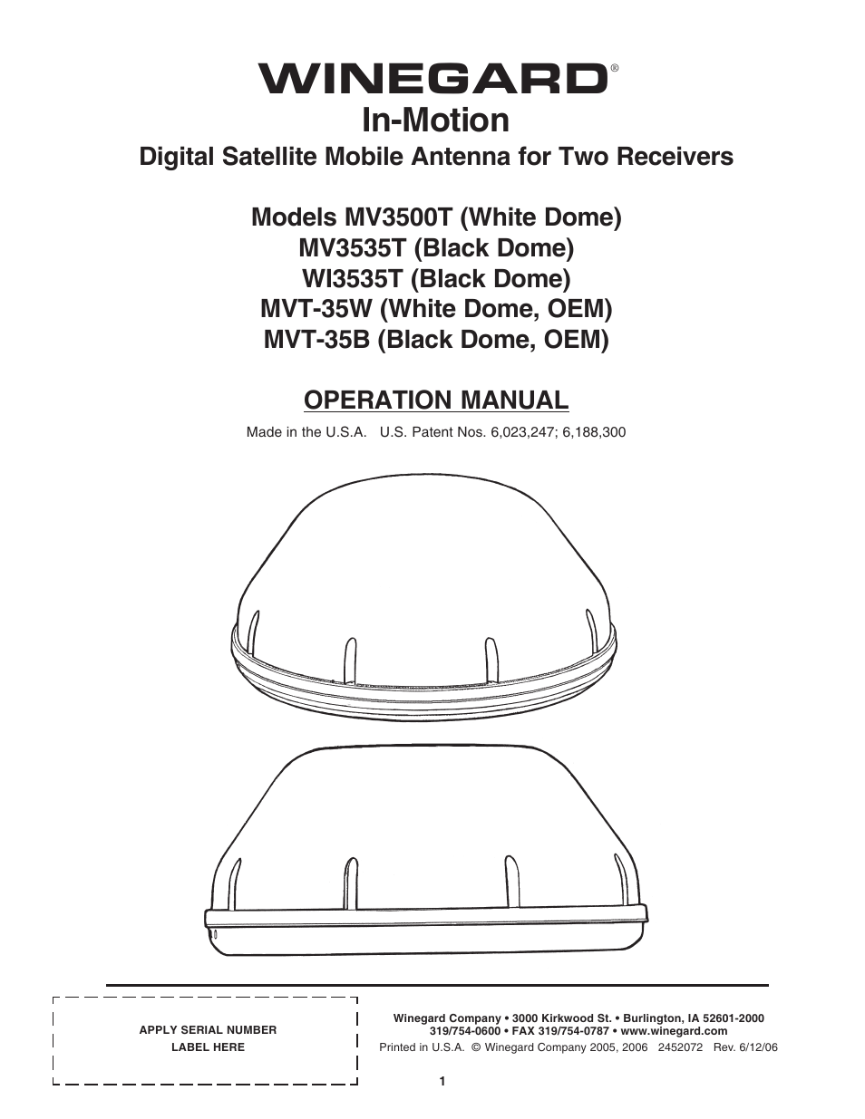 Winegard MV3500T User Manual | 8 pages