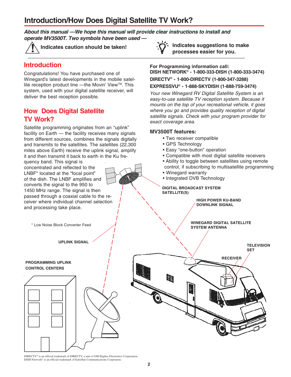 Introduction/how does digital satellite tv work, Introduction, How does digital satellite tv work | Winegard MV3500T User Manual | Page 2 / 8