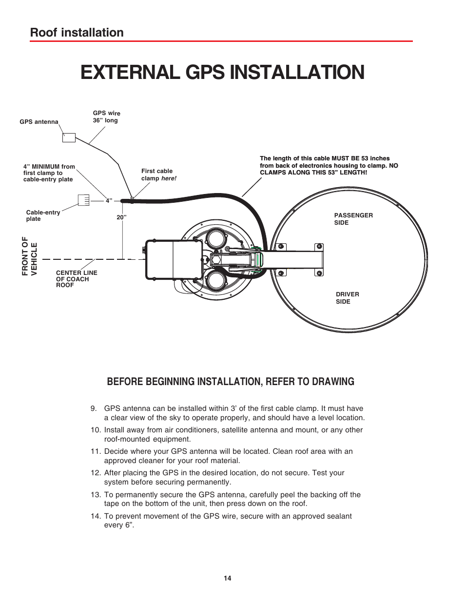 External gps installation, Roof installation, Before beginning installation, refer to drawing | Winegard AS-2003 User Manual | Page 14 / 24