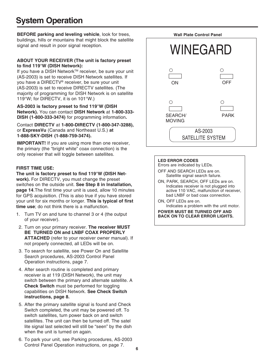 Winegard, System operation | Winegard AS-2003 User Manual | Page 6 / 24