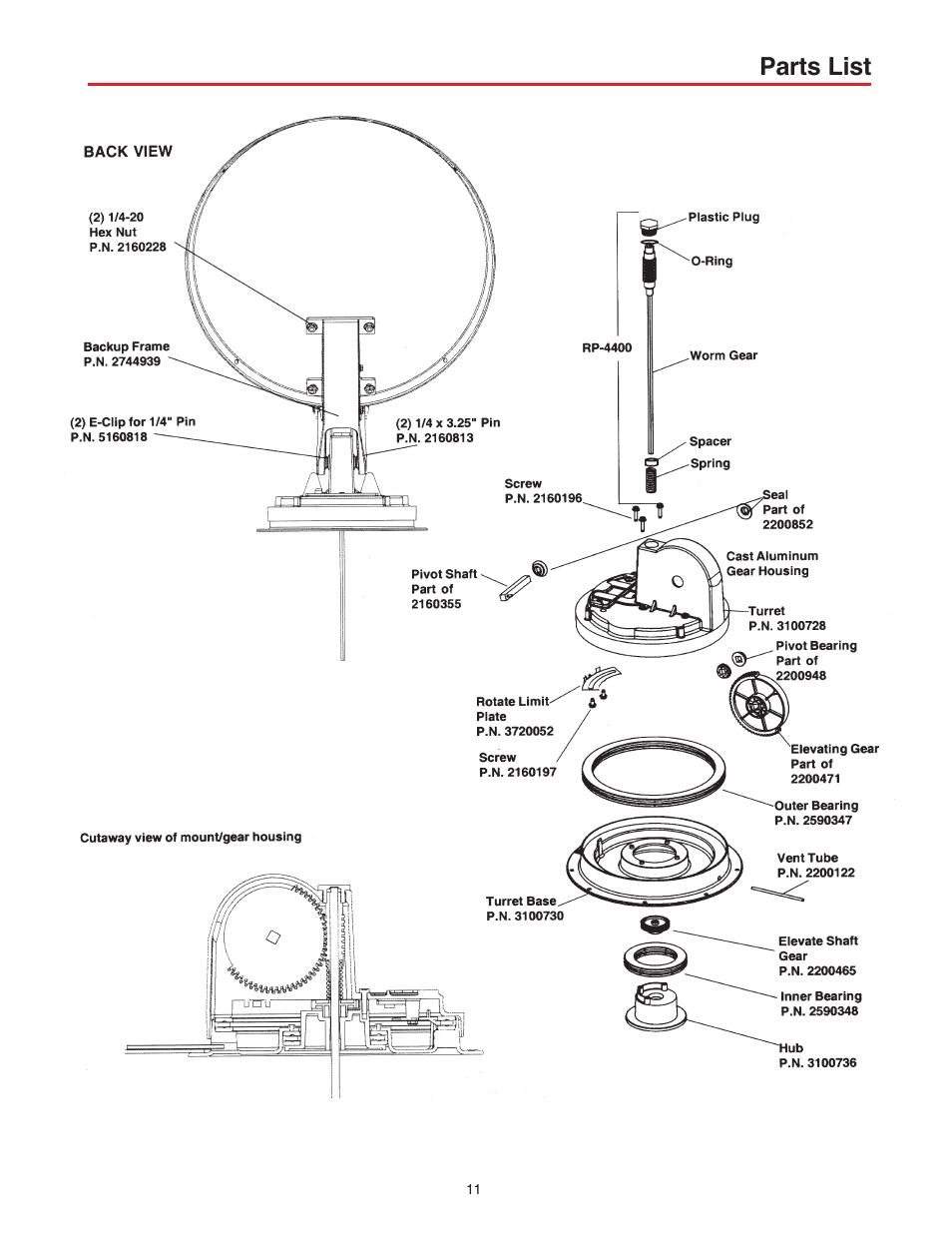 Parts list | Winegard RM-DM00 User Manual | Page 11 / 19