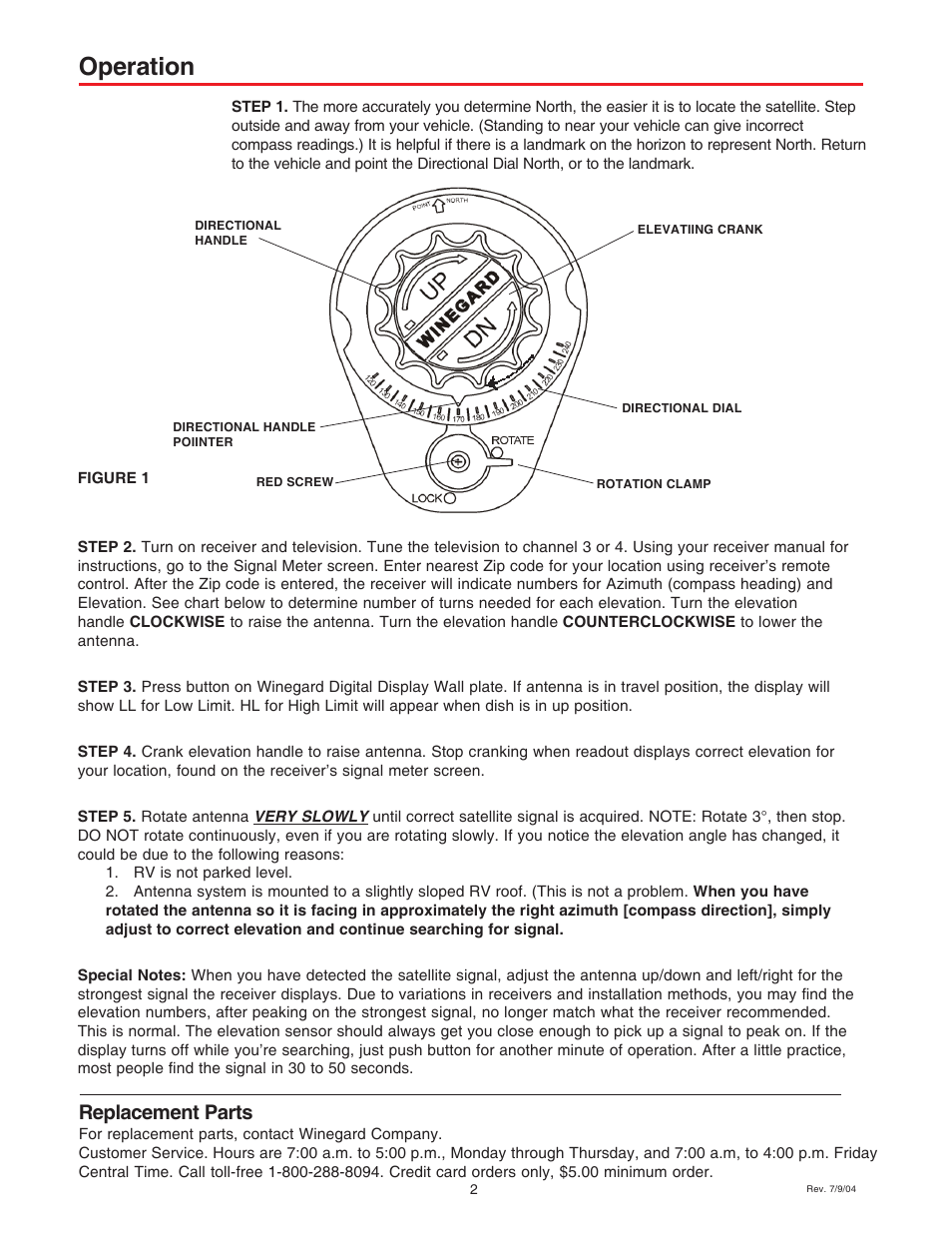 Operation, Replacement parts | Winegard RM-DM00 User Manual | Page 2 / 19