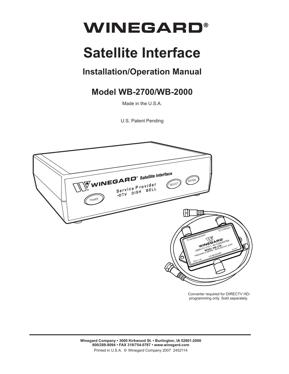 Winegard WB-2000 User Manual | 39 pages