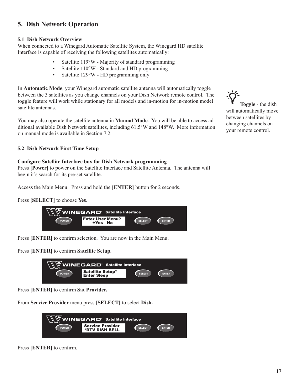 Dish network operation | Winegard WB-2000 User Manual | Page 19 / 39
