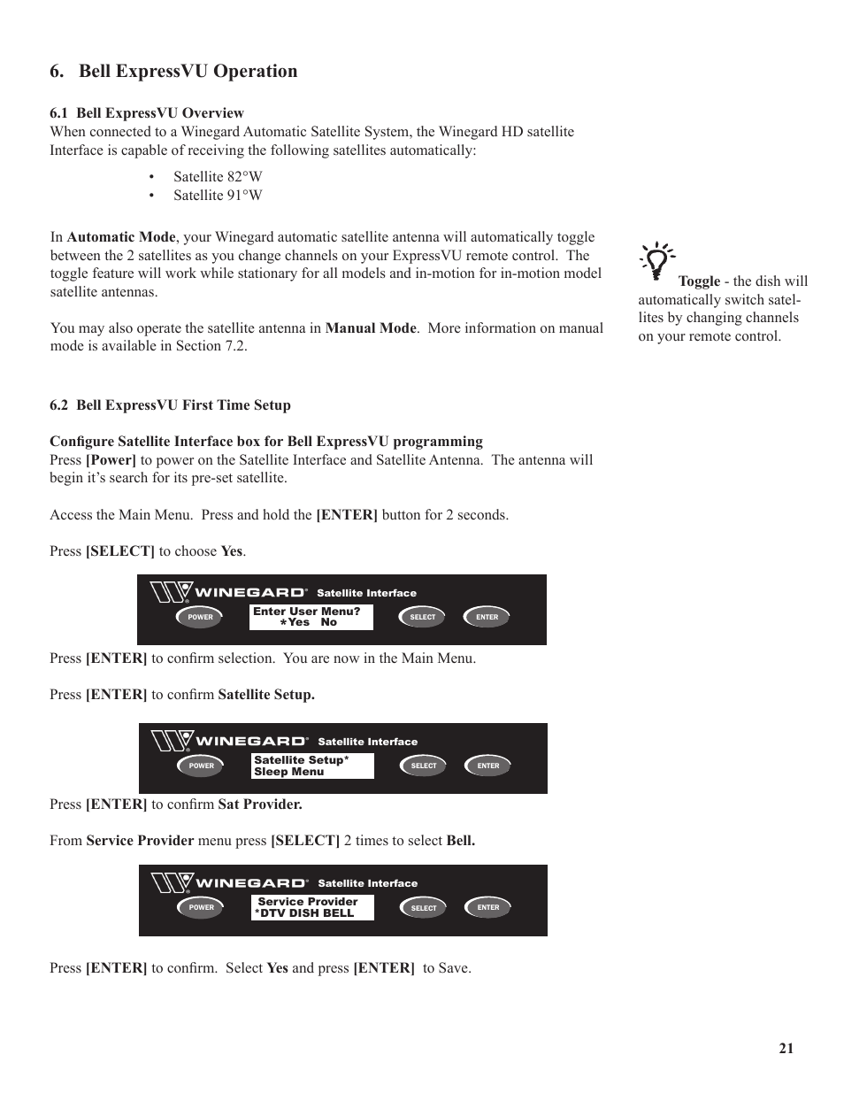 Bell expressvu operation | Winegard WB-2000 User Manual | Page 23 / 39