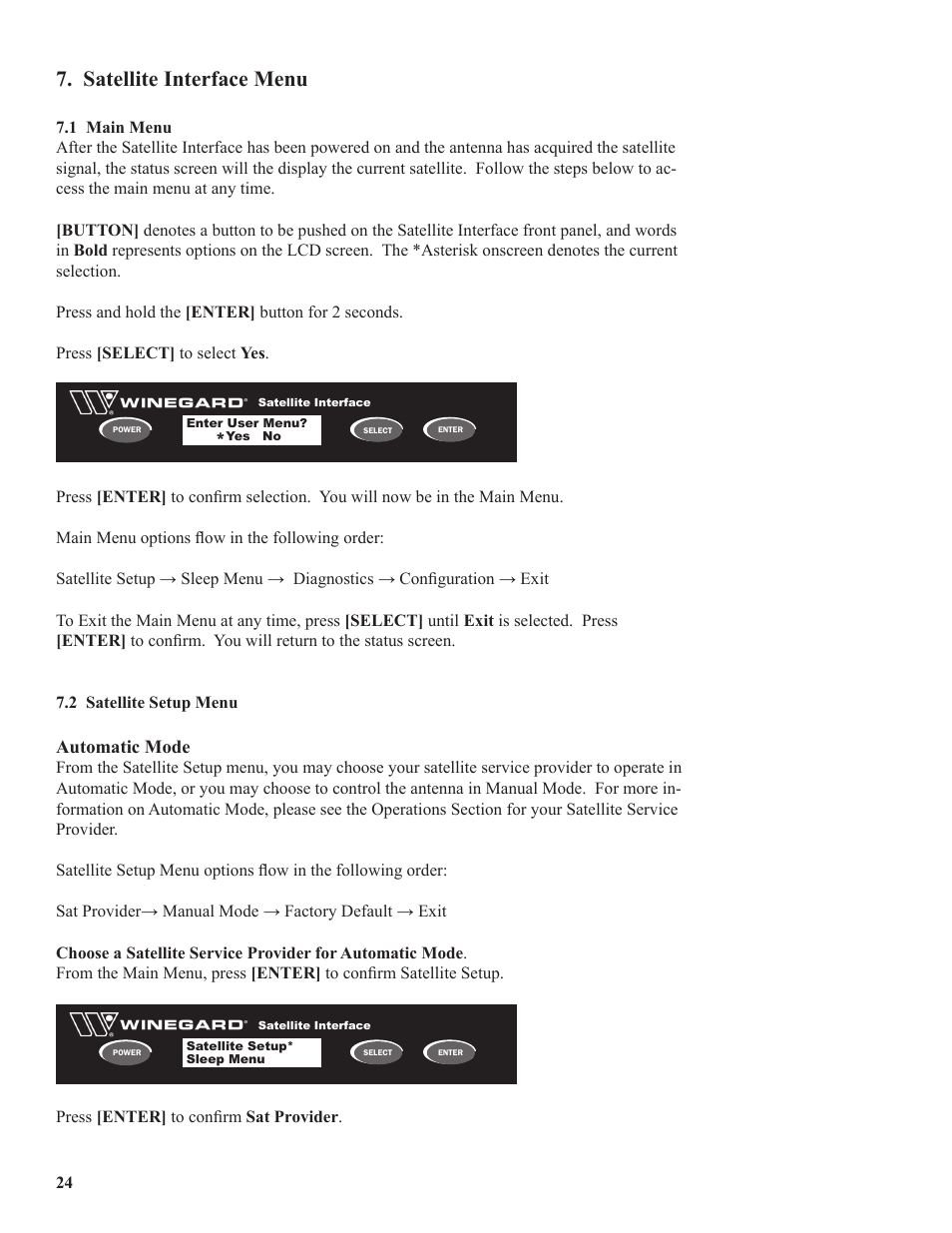 Satellite interface menu | Winegard WB-2000 User Manual | Page 26 / 39