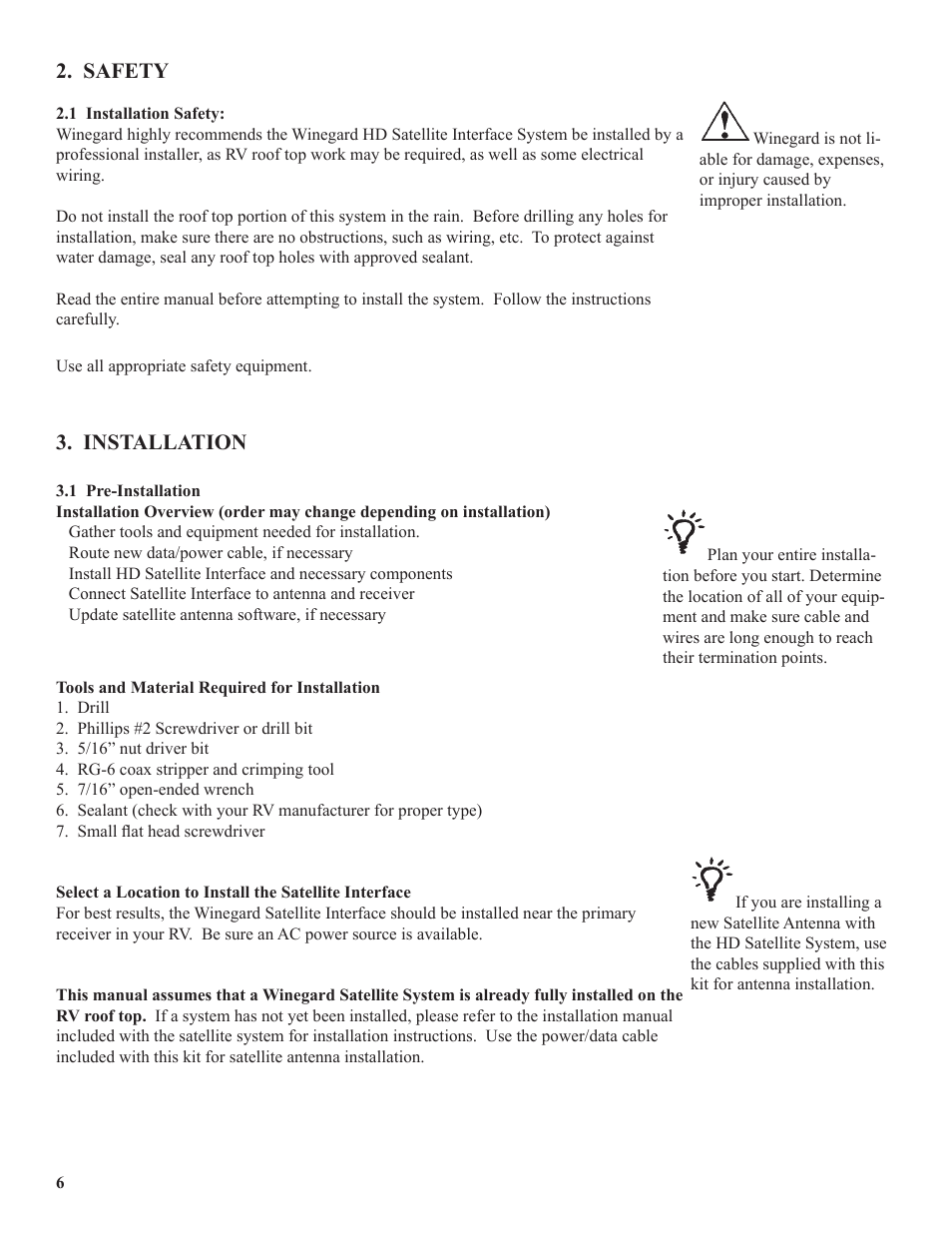 Safety, Installation | Winegard WB-2000 User Manual | Page 8 / 39