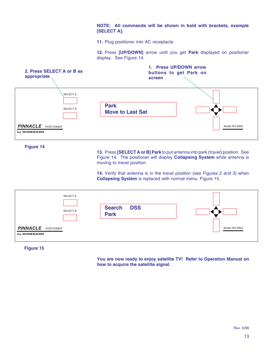 Park move to last sat search dss park | Winegard RD-9946 User Manual | Page 13 / 77