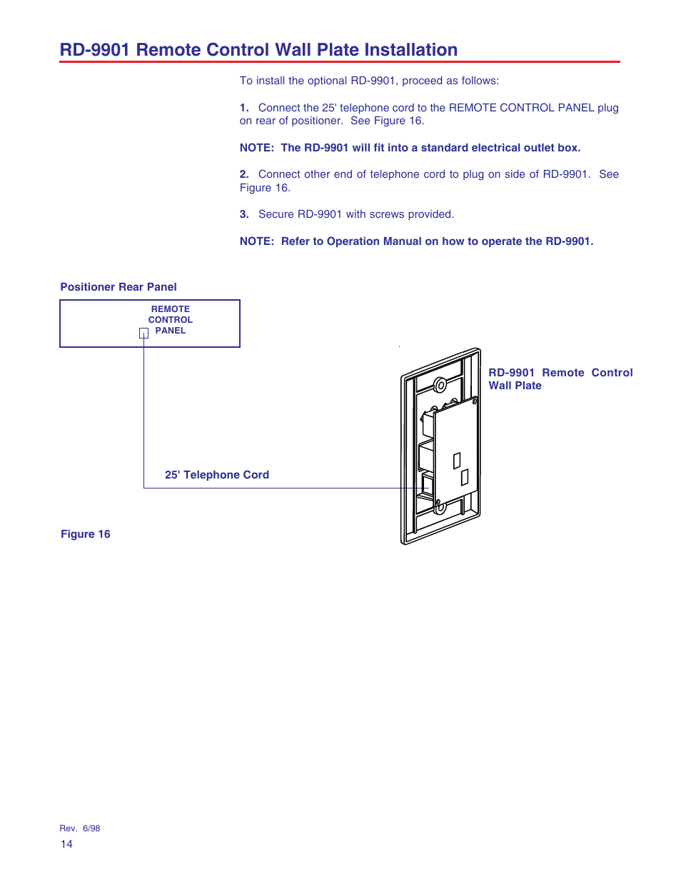 Rd-9901 remote control wall plate installation | Winegard RD-9946 User Manual | Page 14 / 77