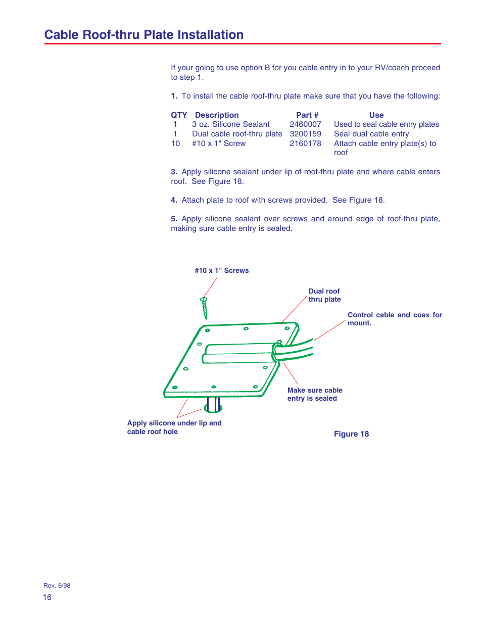 Cable roof-thru plate installation | Winegard RD-9946 User Manual | Page 16 / 77