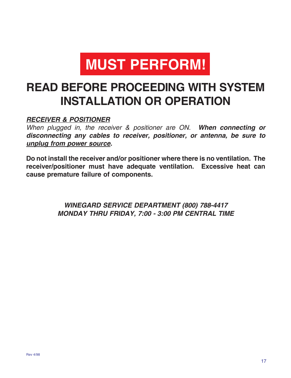 Must perform | Winegard RD-9946 User Manual | Page 17 / 77