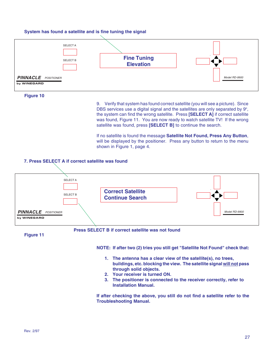 Fine tuning elevation, Correct satellite continue search | Winegard RD-9946 User Manual | Page 27 / 77