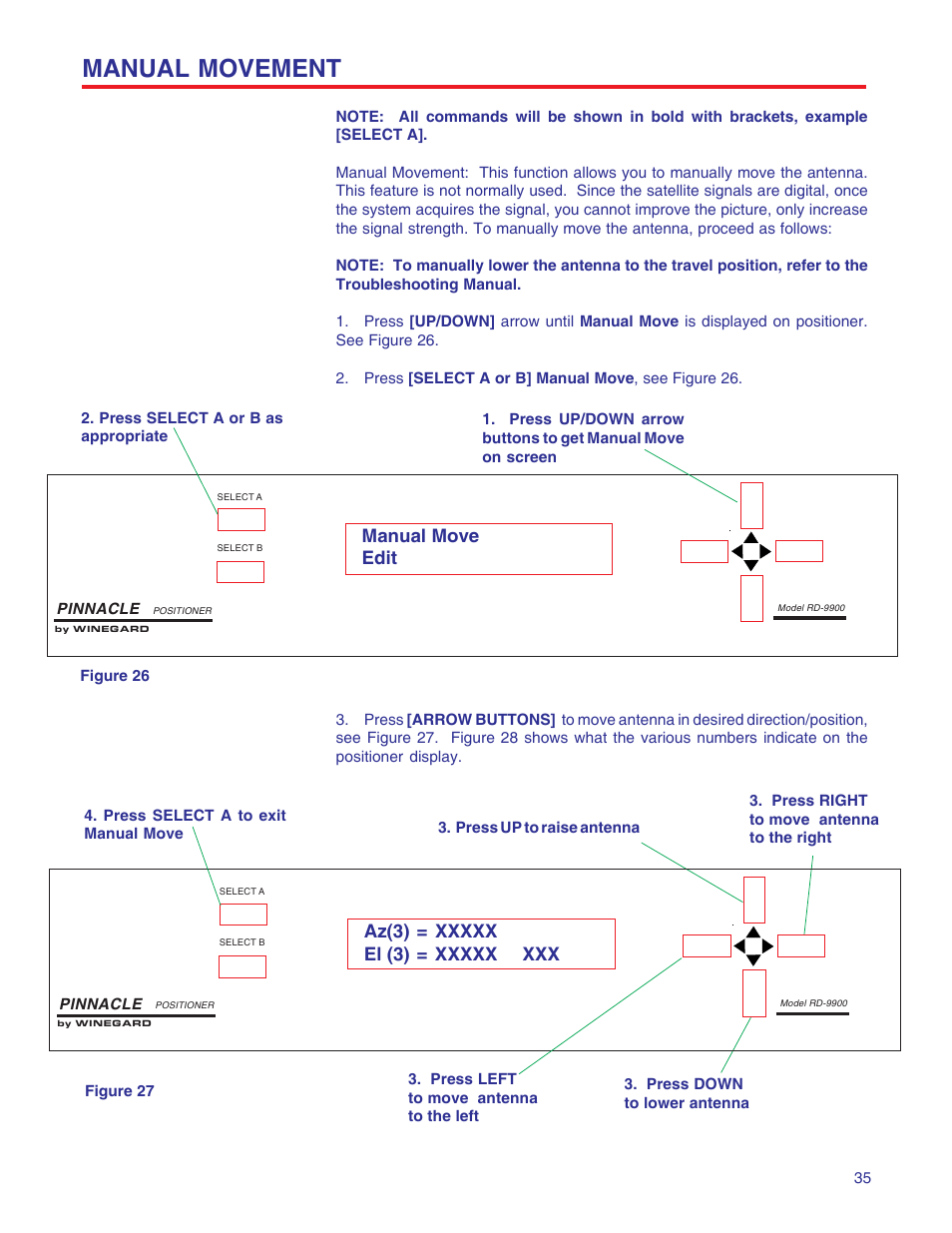 Manual movement, Manual move edit | Winegard RD-9946 User Manual | Page 35 / 77