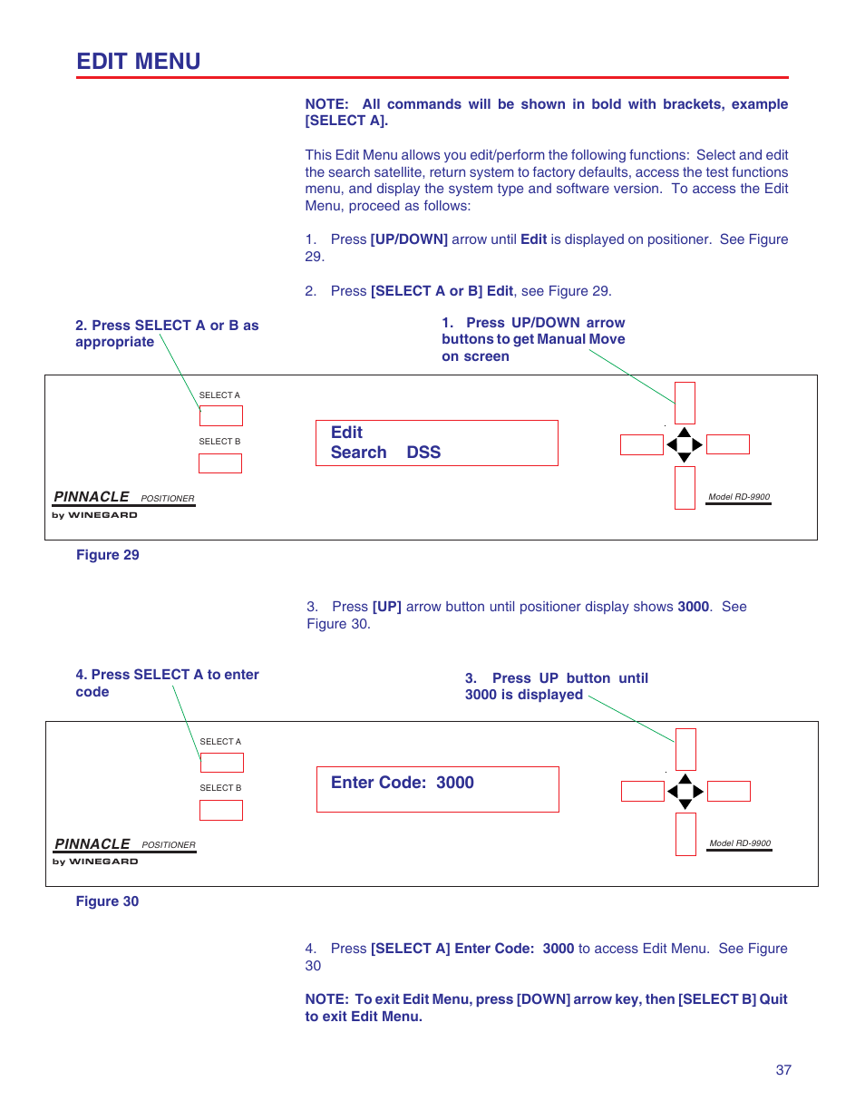 Edit menu, Edit search dss, Enter code: 3000 | Winegard RD-9946 User Manual | Page 37 / 77