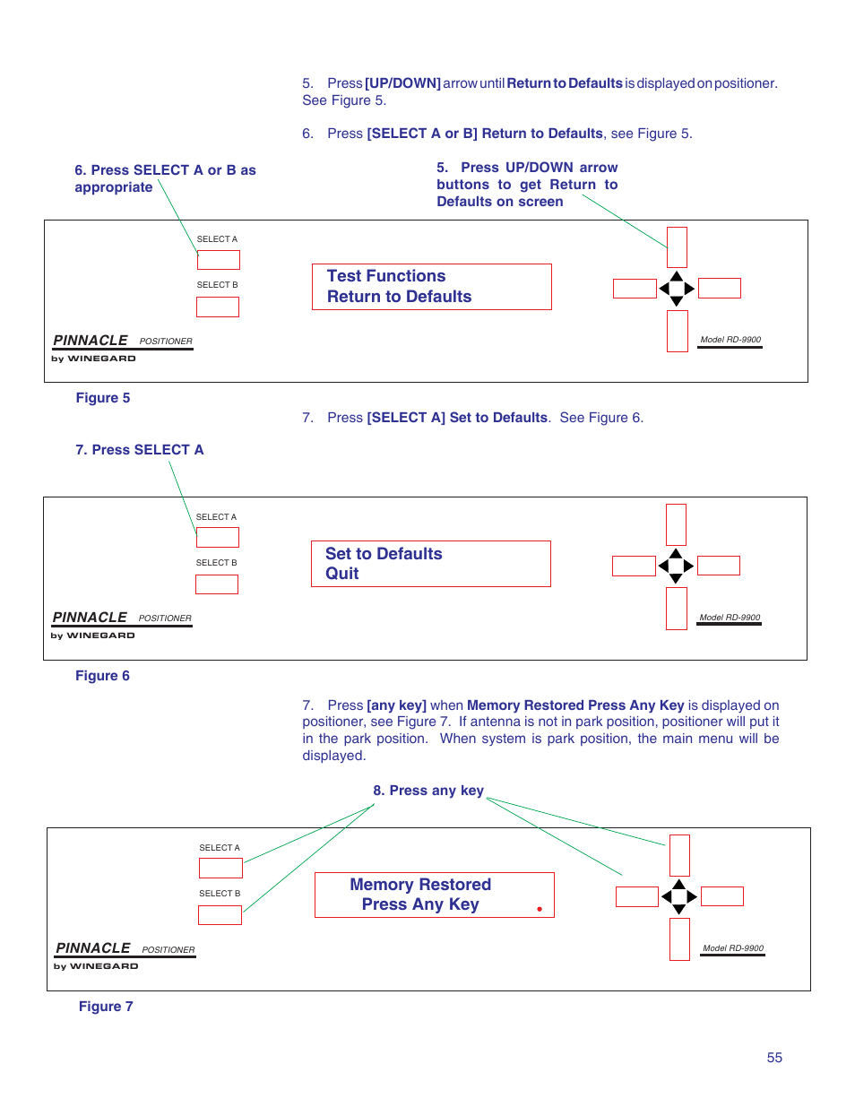 Test functions return to defaults | Winegard RD-9946 User Manual | Page 55 / 77