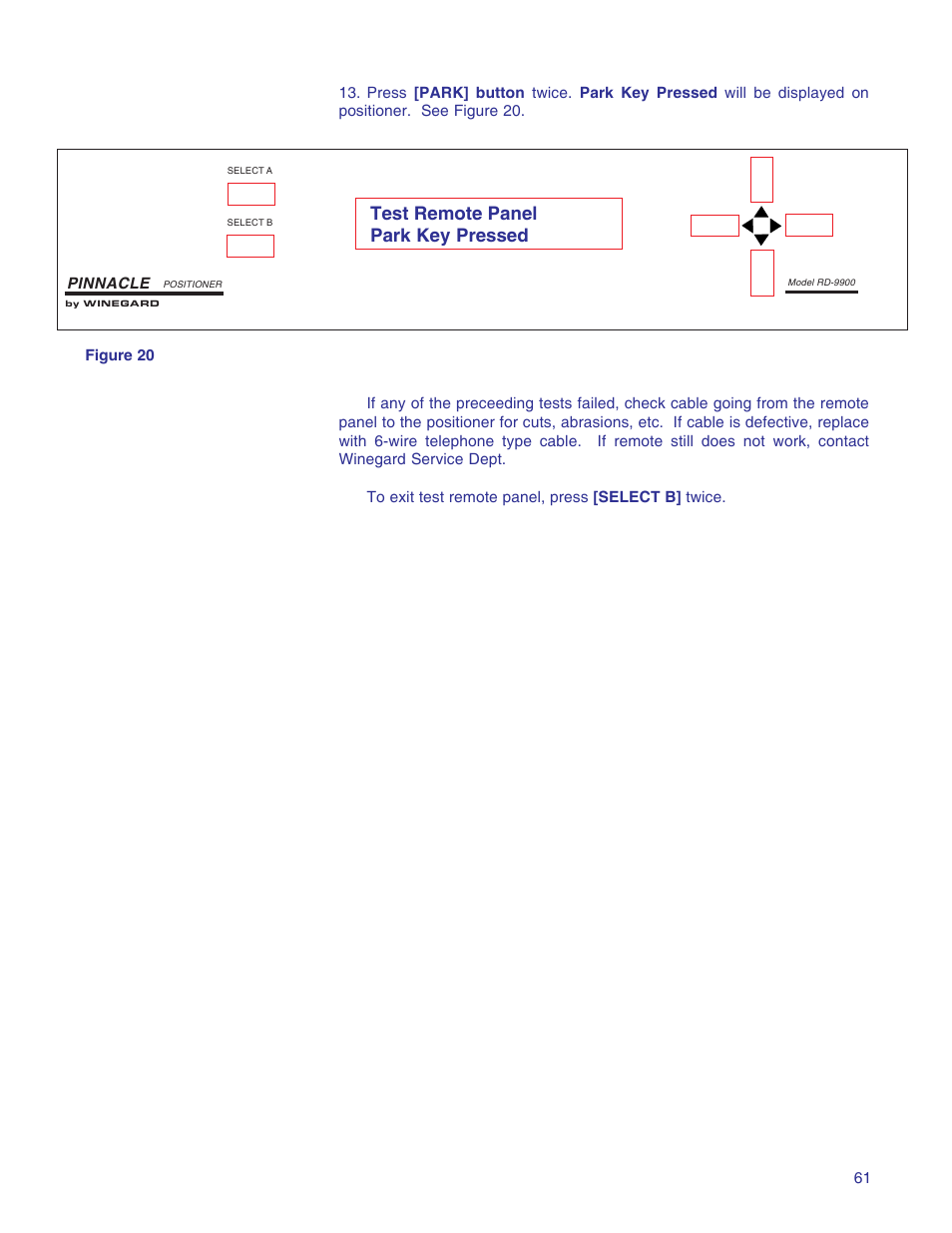 Test remote panel park key pressed | Winegard RD-9946 User Manual | Page 61 / 77