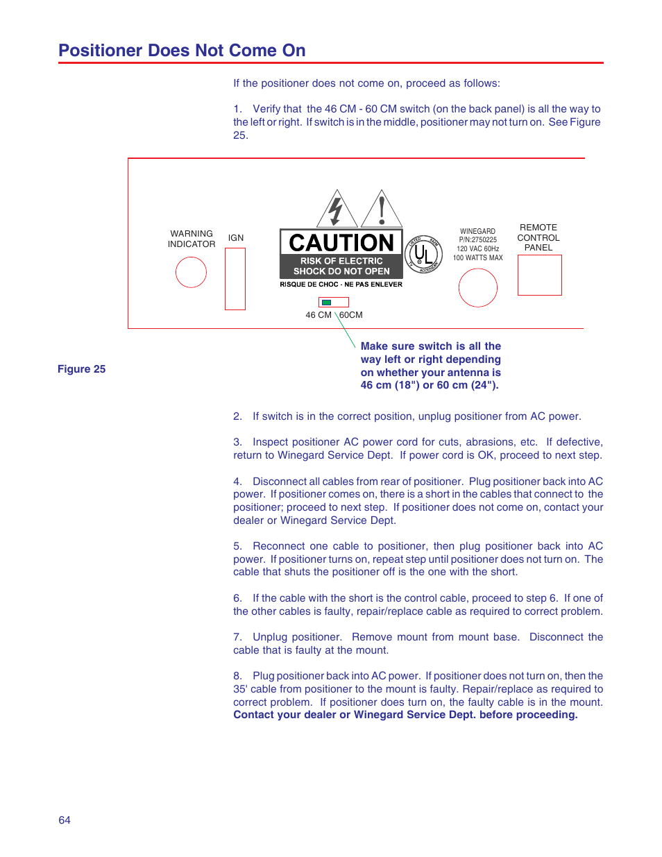 Positioner does not come on | Winegard RD-9946 User Manual | Page 64 / 77