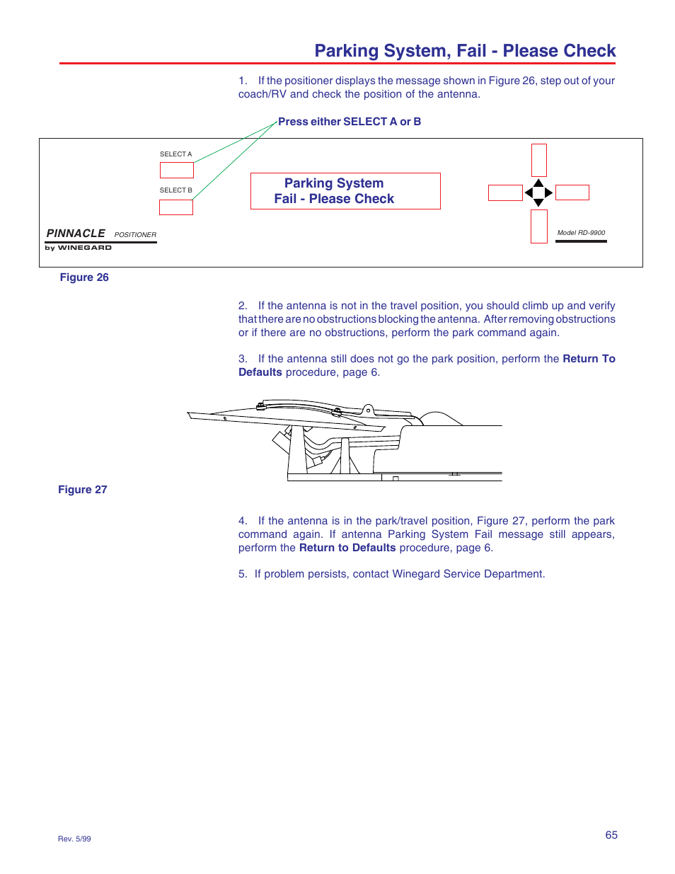 Parking system, fail - please check, Parking system fail - please check | Winegard RD-9946 User Manual | Page 65 / 77