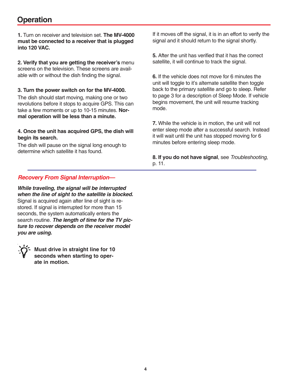 Operation | Winegard MV-4000 User Manual | Page 4 / 12