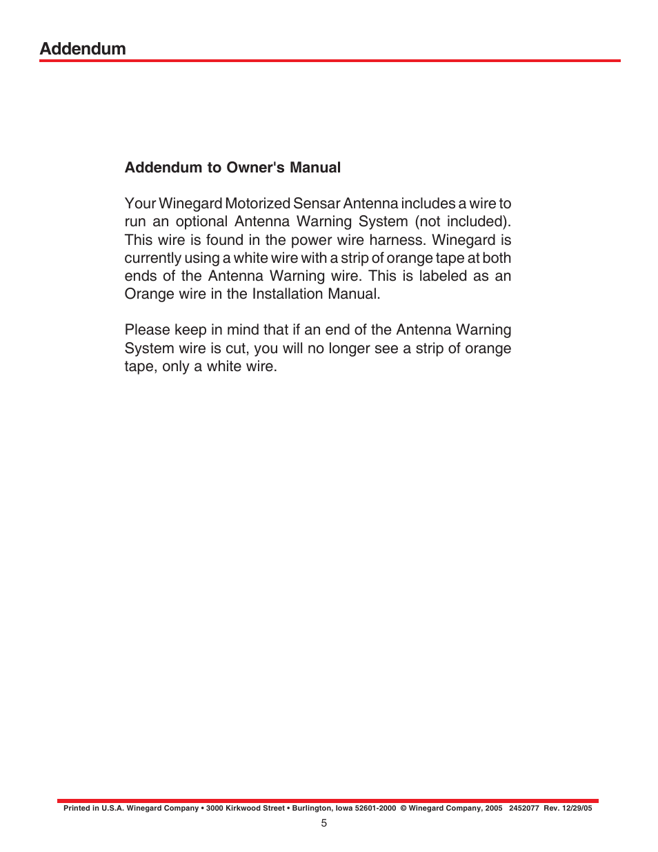 Addendum | Winegard MA1000W User Manual | Page 5 / 5