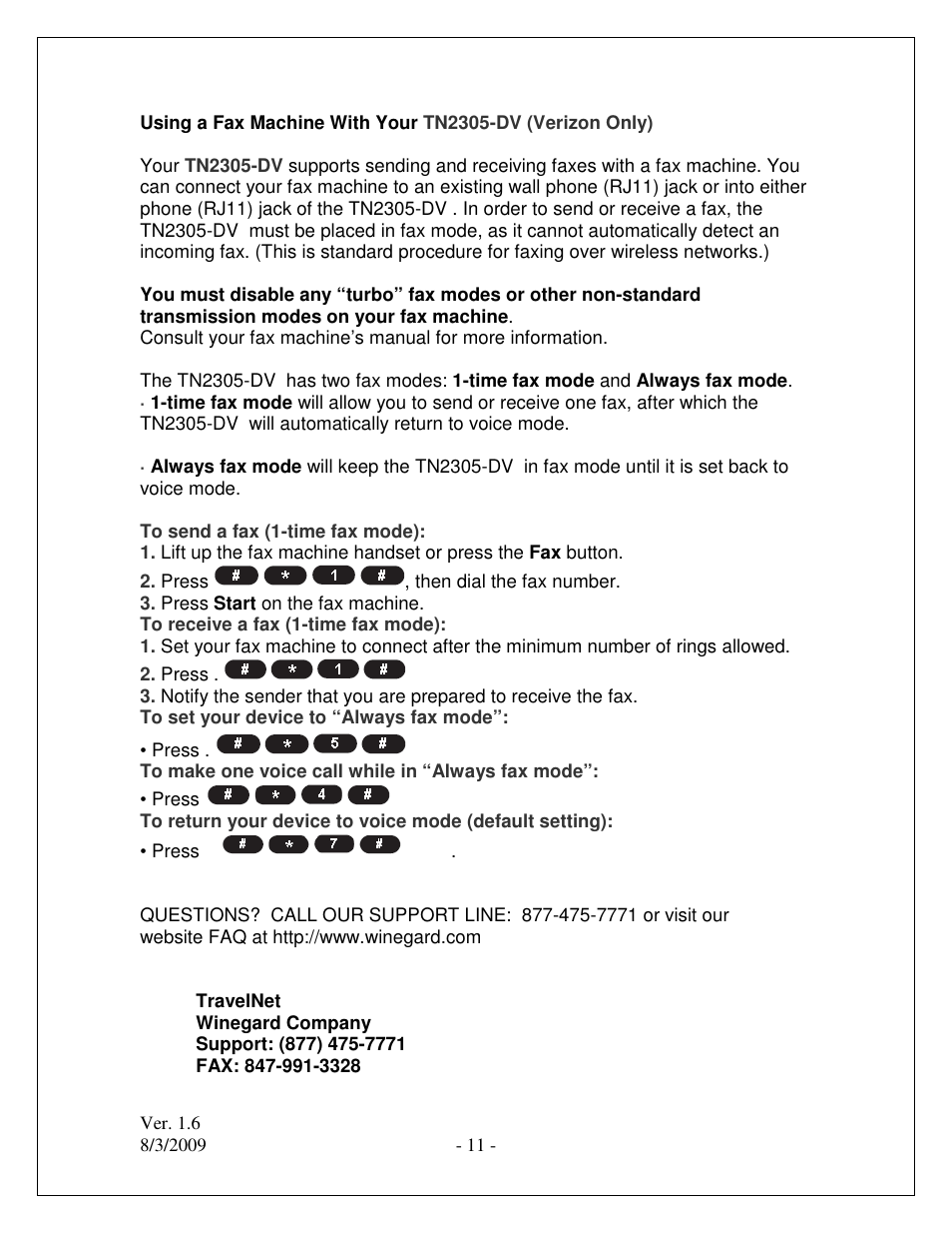 Winegard TRAVELNET TN2300-DV User Manual | Page 11 / 11