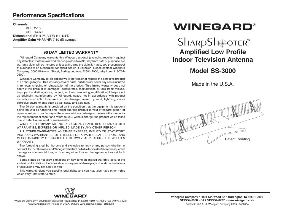 Winegard SharpShooter SS-3000 User Manual | 4 pages