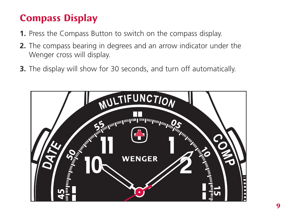 Compass display | Wenger Nomad User Manual | Page 10 / 26