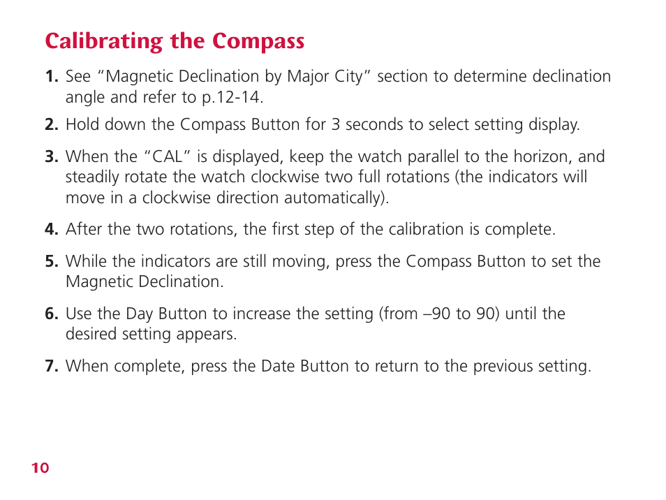 Calibrating the compass | Wenger Nomad User Manual | Page 11 / 26