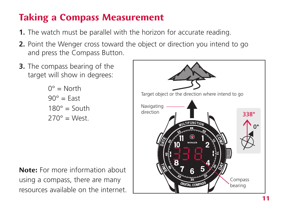 Taking a compass measurement | Wenger Nomad User Manual | Page 12 / 26