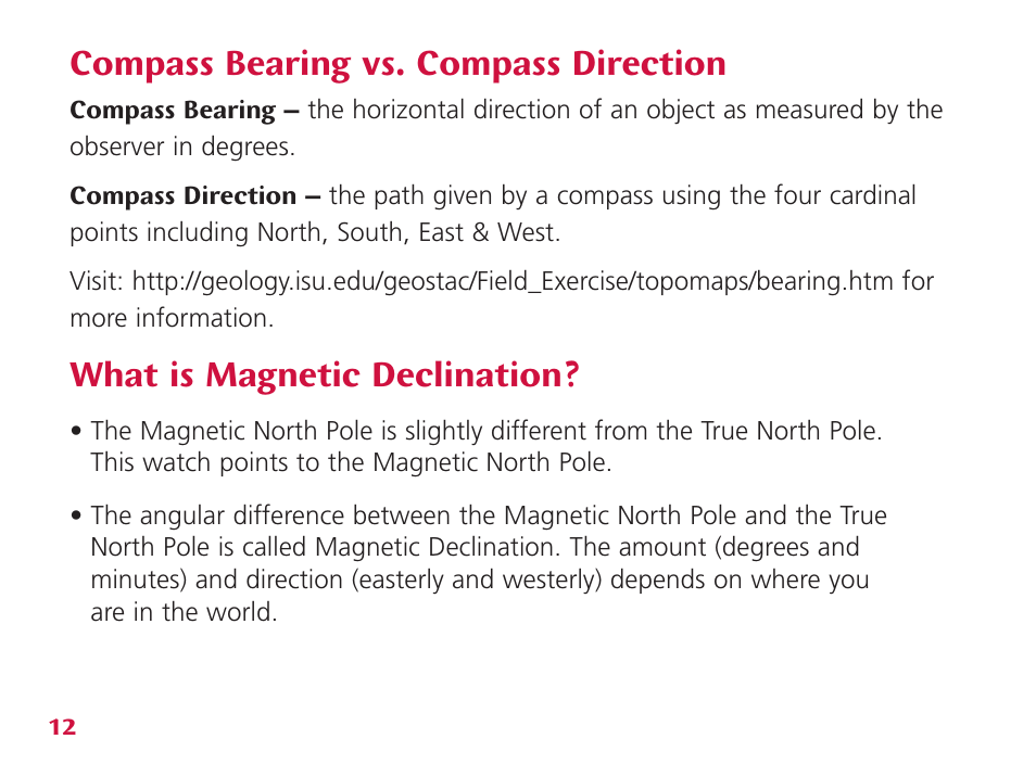 Compass bearing vs. compass direction, What is magnetic declination | Wenger Nomad User Manual | Page 13 / 26