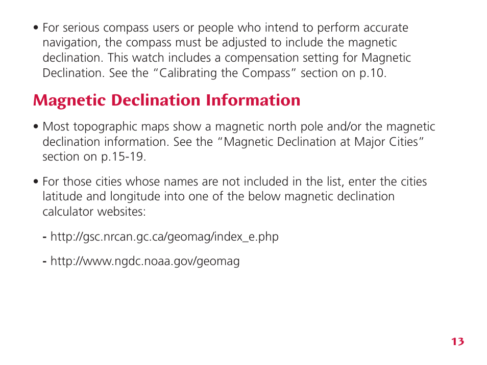 Magnetic declination information | Wenger Nomad User Manual | Page 14 / 26