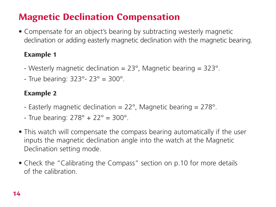 Magnetic declination compensation | Wenger Nomad User Manual | Page 15 / 26