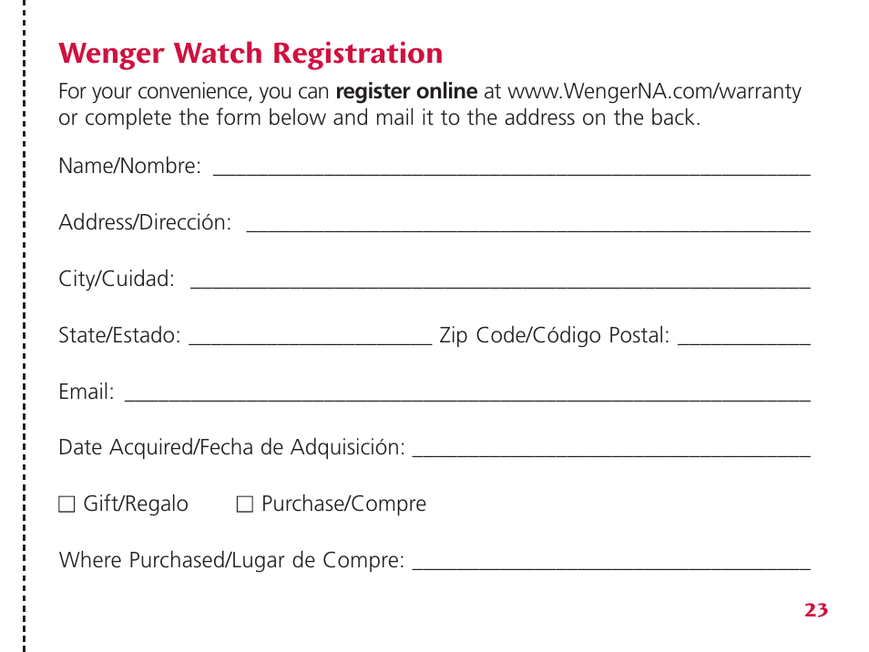 Wenger watch registration | Wenger Nomad User Manual | Page 24 / 26