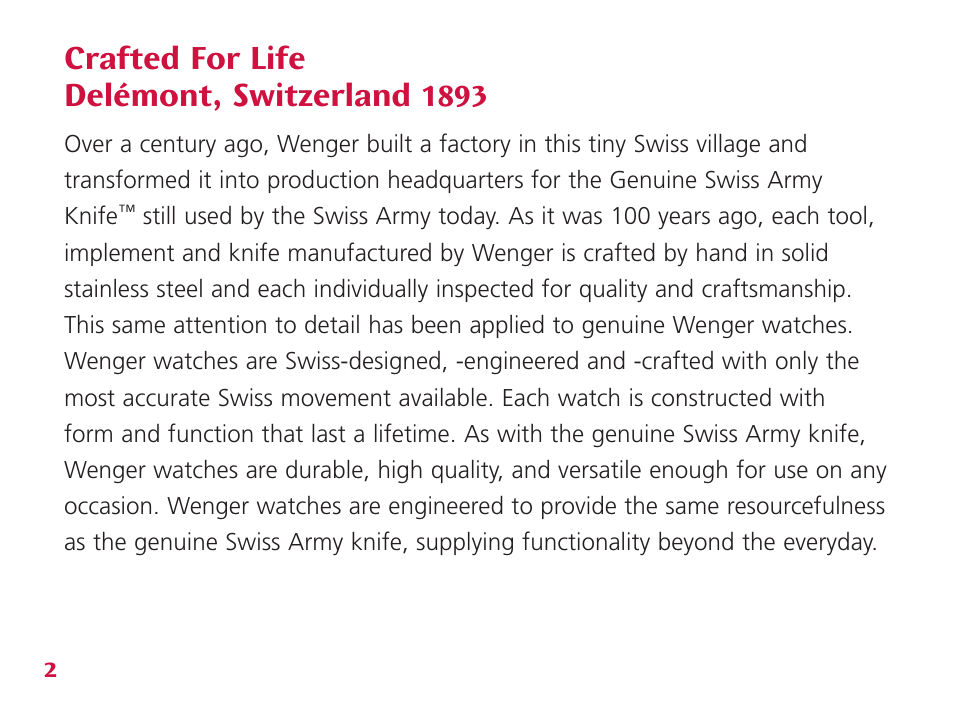 Crafted for life delémont, switzerland 1893 | Wenger Nomad User Manual | Page 3 / 26