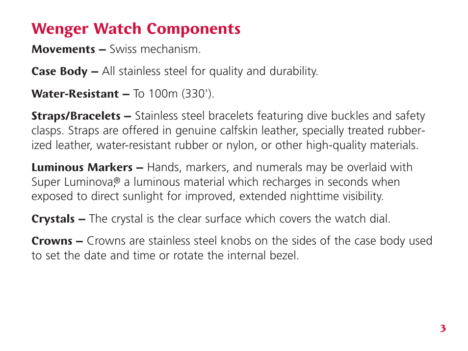 Wenger watch components | Wenger Nomad User Manual | Page 4 / 26