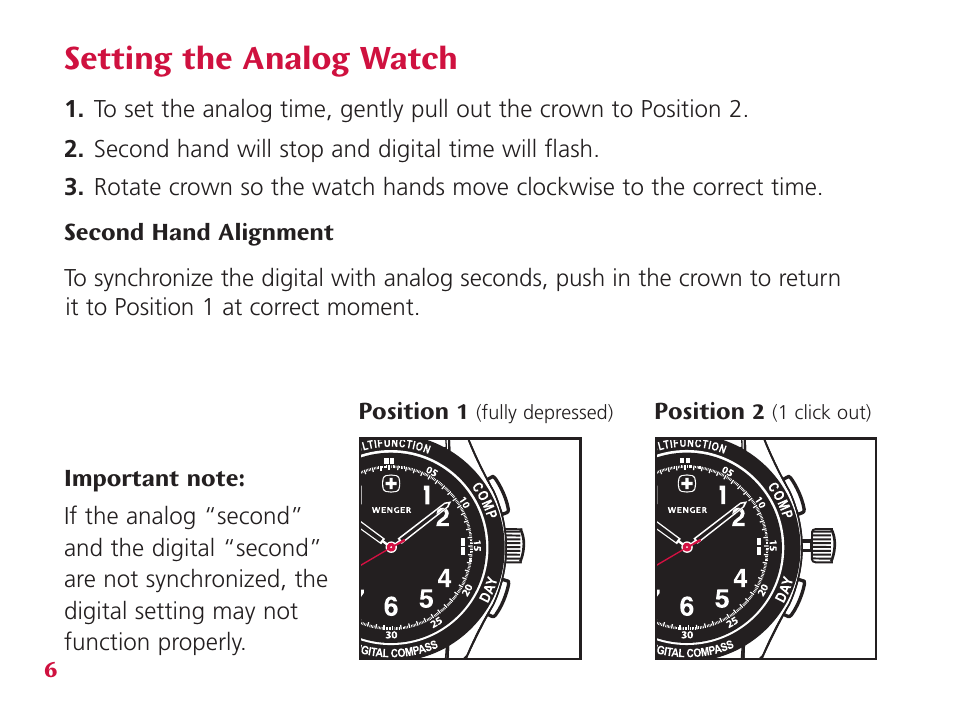 Setting the analog watch | Wenger Nomad User Manual | Page 7 / 26