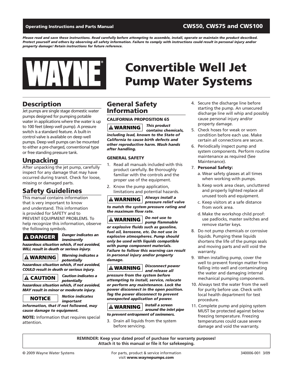 Wayne CWS50 User Manual | 36 pages
