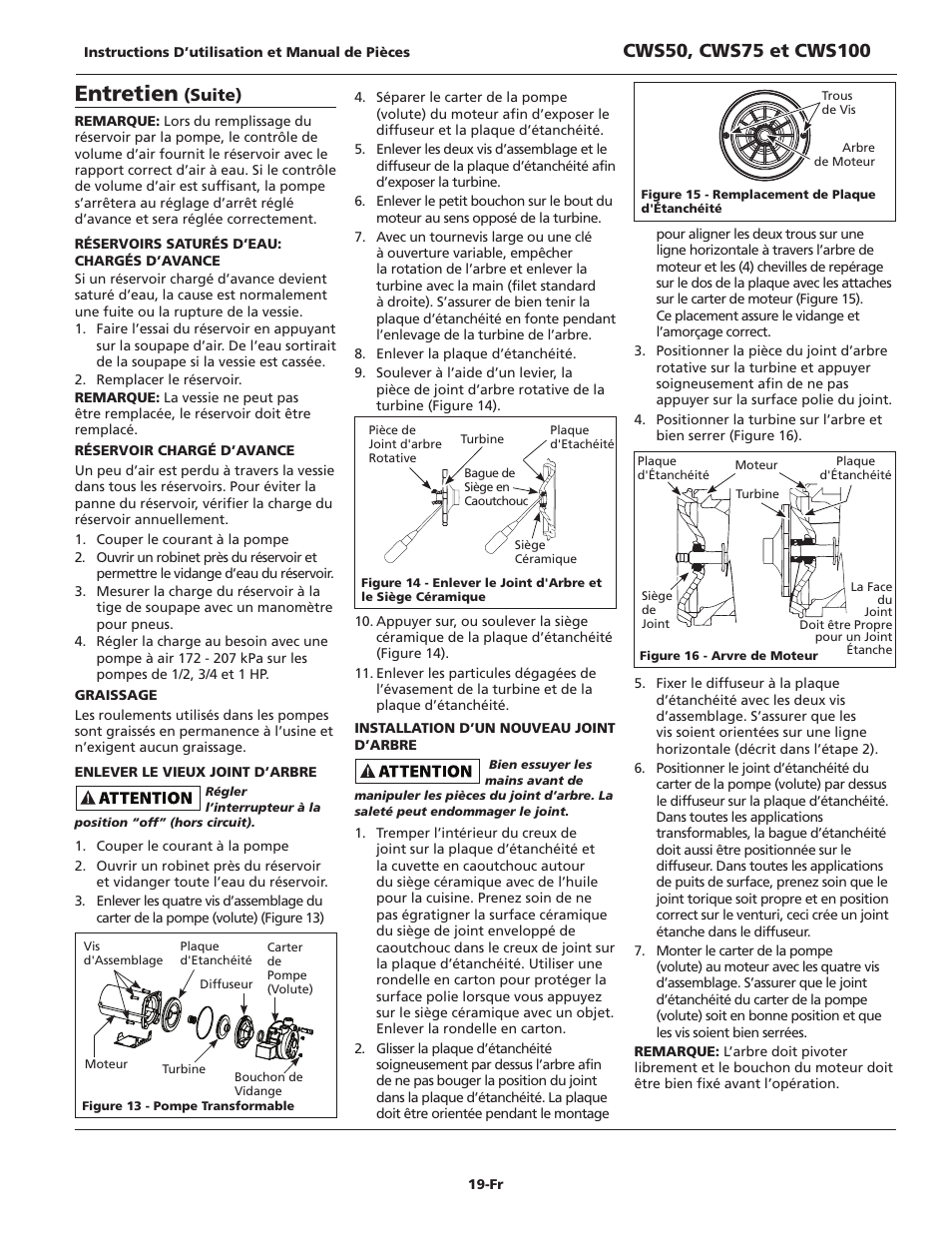 Entretien, Suite) | Wayne CWS50 User Manual | Page 19 / 36